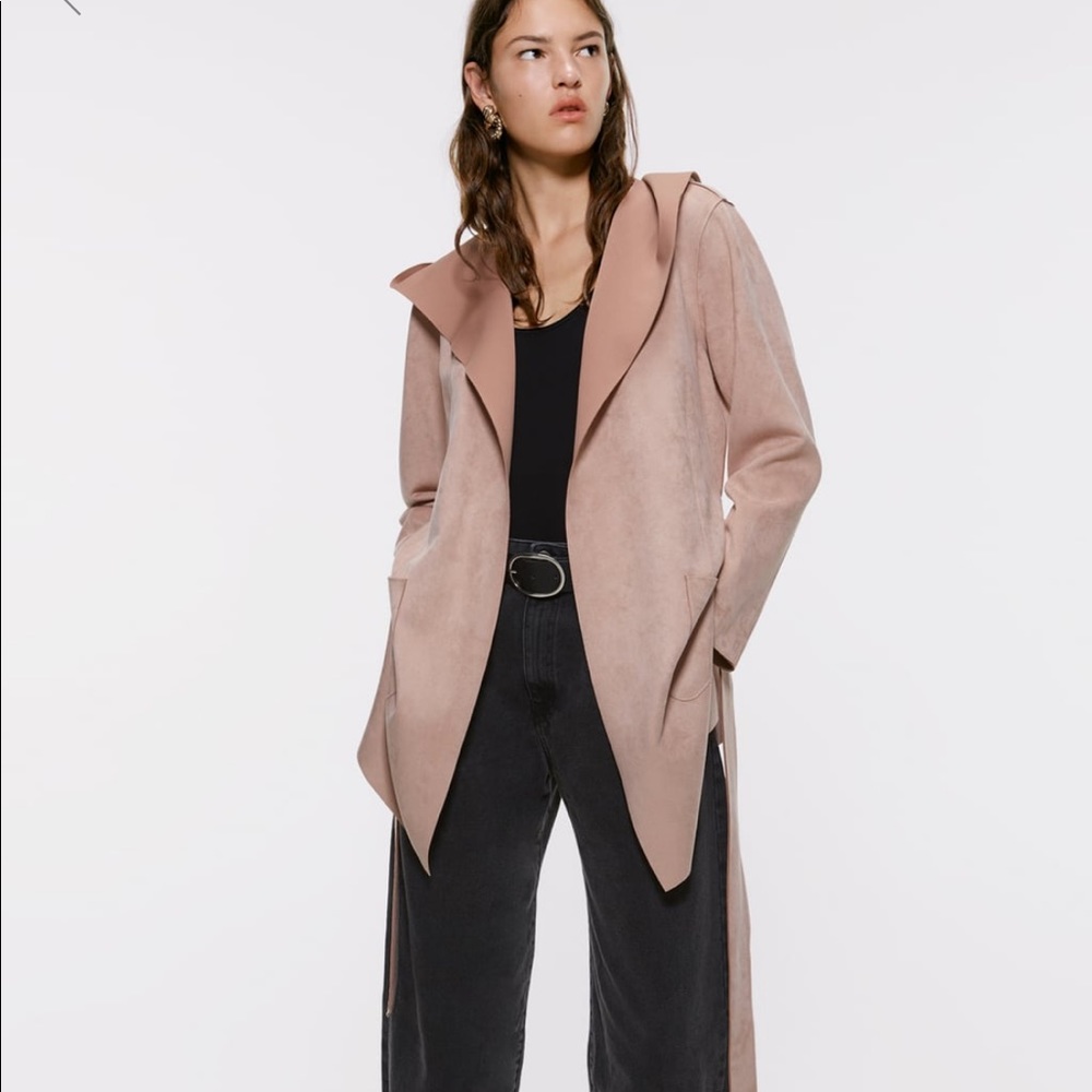 Zara Pink Faux Suede Coat XS